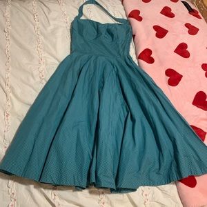 Anthropologie Teal halter pin-up dress
